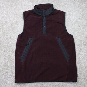 Hill City Vest Mens Medium Burgundy Fleece Zip Pockets Casual T Snap Pullover